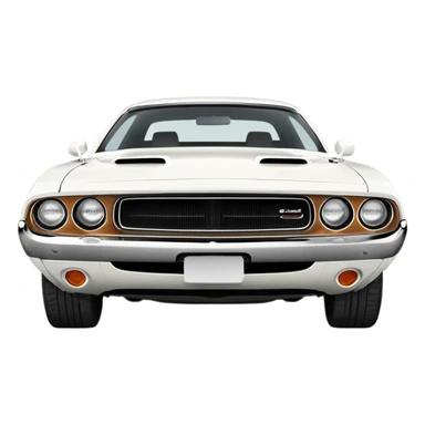 White 1971 Dodge Challenger at 30-degree three-quarter view, detailed front headlights and grille visible, sleek all-white exterior, simplified iOS emoji style sticker