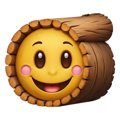 a log emoji. the top of the log is a smiley face with two small dots for eyes and a large U shape for the mouth. sticker