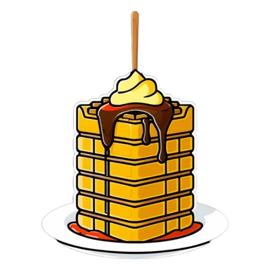 Delicious waffle with syrup dripping and melting butter sticker