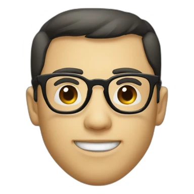nerd face mouth close 2 teeth visible acne on the face pale tan black hair with glasses sticker