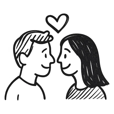 white man with brown hair and white woman with black hair, in love sticker