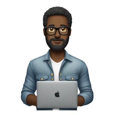 Emoji man with beard with macbook in hands in versace glasses and in shirt, profession - graphic designer sticker