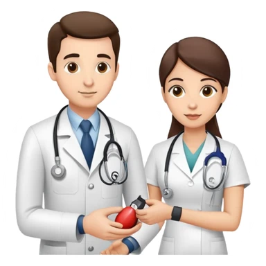 Doctor measuring patient's blood pressure with sphygmomanometer and stethoscope, medical pressure check sticker
