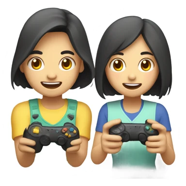 Cute asian couple excitedly playing video games sticker