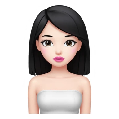very pretty girl with black straight hair down to her waist, wearing pink lipstick, soft aura, white tube top sticker
