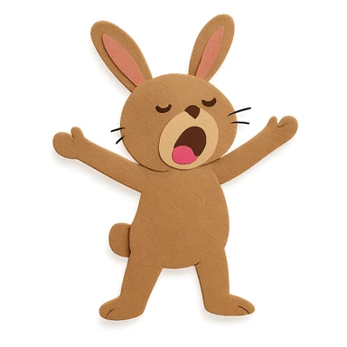 full-body brown bunny stretching arms wide yawning sticker
