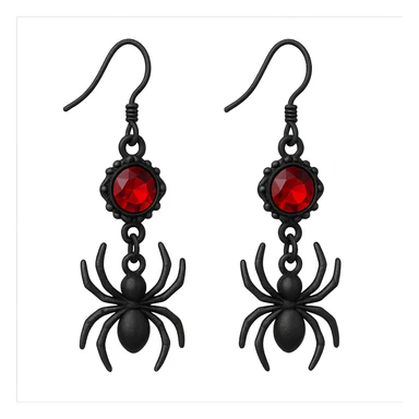 goth earrings with spider charm, black and red, creepy cute gothic sticker