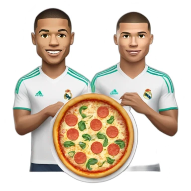 Mbappe and Ronaldo with real madrid shirt making pizza sticker
