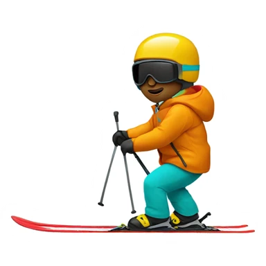 white man skiing in dark yellow orange jacket and red helmet and turquoise pants sticker