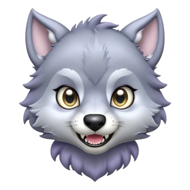 Cinematic Cute Werewolf Portrait Emoji, with a cuddly, miniature lupine form in soft moonlit grays and silvers, featuring oversized sparkling eyes and a sweet, endearing snarl, simplified yet irresistibly adorable, highly detailed with a gentle glowing outline that captures the playful, heartwarming essence of a little werewolf! sticker