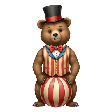 Vintage circus grizzly bear standing on striped ball wearing vest and top hat sticker