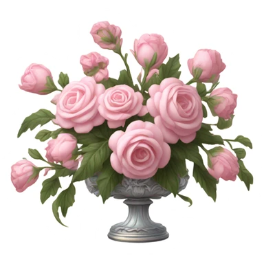Realistic, detailed rococo flowers centerpiece, light pink sticker