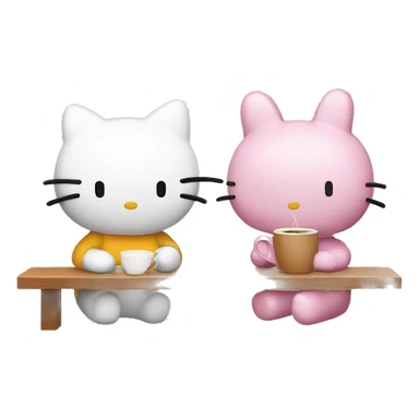 Hello kitty and miffy drinking coffee sticker