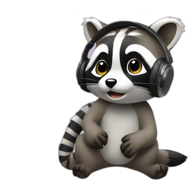 raccoon in headphones at the computer sticker