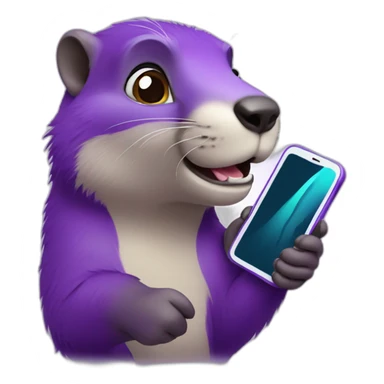 a purple marmot with a phone in the hand, calling sticker