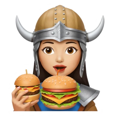 asian woman viking eating burger sticker