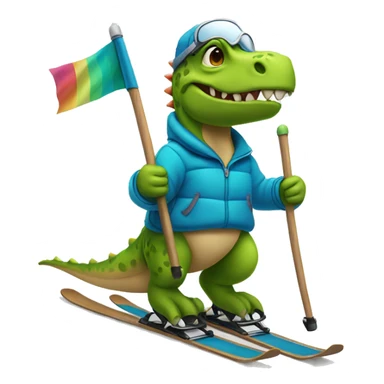 party dino skiing while holding poles sticker