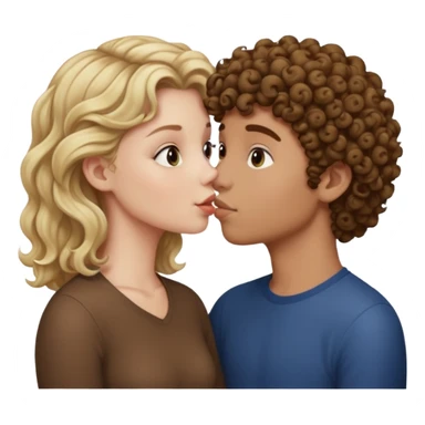 Blonde white girl kissing brown curly hair boy sticker