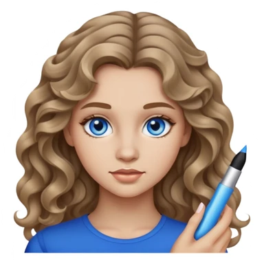 Teen girl, dark blond wavy hair, blue eyes, makeup sticker