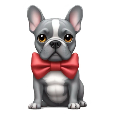 Grey French bulldog with a bow sticker