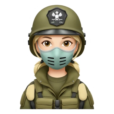 woman soldier without cap wearing mouth mask sticker