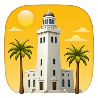 California Tower and the Museum of Us in San Diego, apple style emoji, simple, no text, white background, include palm trees, inspired by reference photo, version 4 sticker