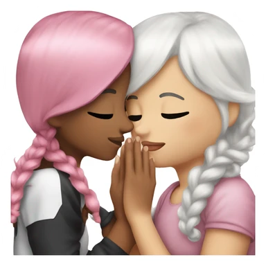 kiss between girls, one has pink hair and the other white hair sticker