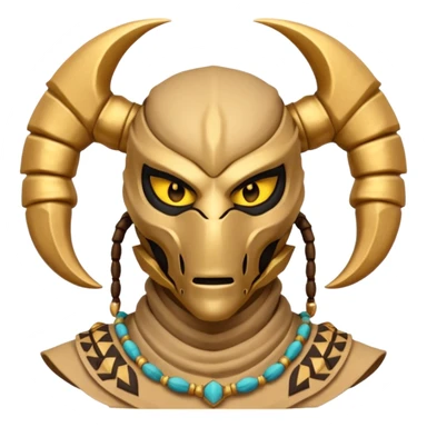 desert scorpion guard portrait, head and shoulders only, tribal mask, gold desert jewelry, fierce expression, sandy hood, 3D cartoon, mobile game icon style, clean background, no text, no watermark
 sticker