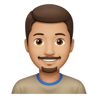 Asian man with short brown hair and a goatee sticker
