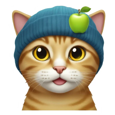 cat with apple as hat sticker