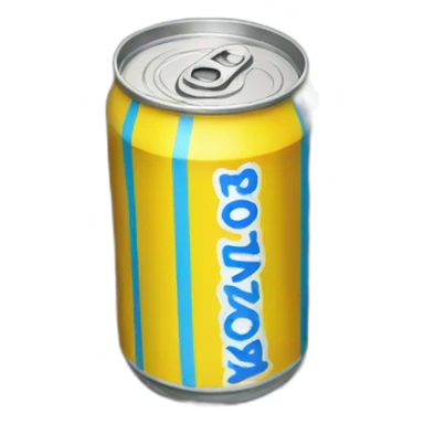 Yellow soda can with blue stripe sticker