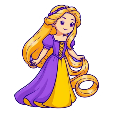 Disney Princess Rapunzel with extremely long golden blonde hair and purple dress sticker