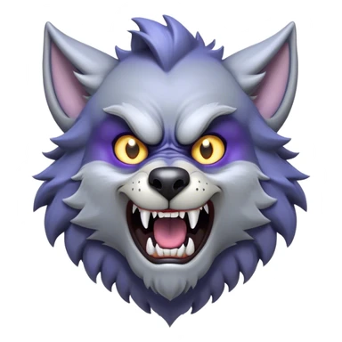 Cinematic Comical Werewolf Portrait Emoji, with a whimsically exaggerated lupine face in vivid moonlit grays and silvers, head cocked in a dramatically shocked expression with comically oversized, wide eyes and a playful snarl, simplified yet hilariously expressive, highly detailed with a soft cartoonish glowing outline capturing the mischievous humor of a werewolf mid-transformation! sticker