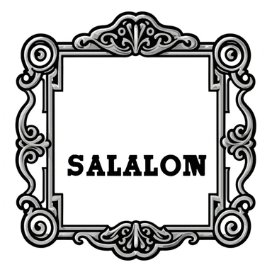 connected BLK letters in western saloon font style with silver outline, transparent background, old west typography, black text with ornate silver frame sticker