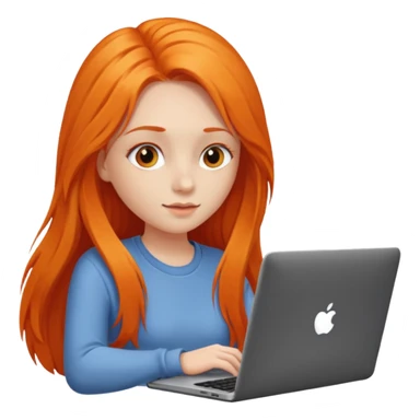 a girl who has a long orange hair is using a laptop sticker