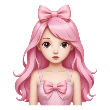  pastel pink long hair, bow on her hair, dress coquette design and bow on her chest

 sticker
