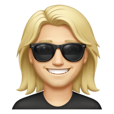 a blond guy with medium long hair massive smile with black rayban sunglasses sticker