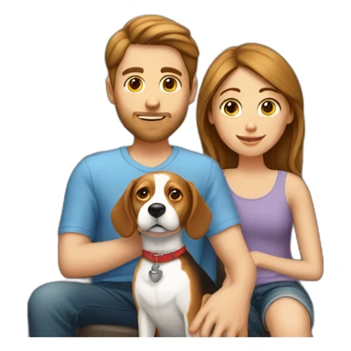 Brown hair White boy and girl with beagle Sit on couch sticker