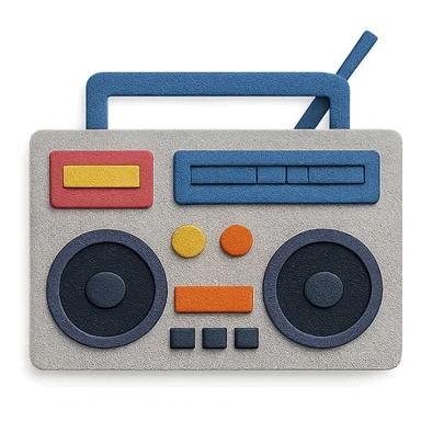 retro boombox with visible paper textures, front view, paper-craft style sticker