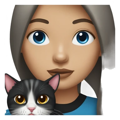 Woman with dark long hair, pink lips and blue eyes holding a tabby cat  sticker