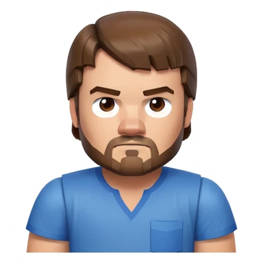 Jack Black as Minecraft Steve portrait, just face and shoulders, blocky character with brown hair, beard, and blue shirt sticker