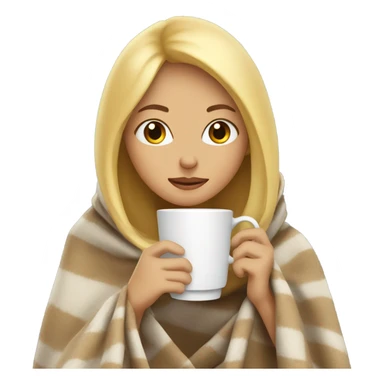Blonde girl inside a blanket sipping coffee eyes closed sticker