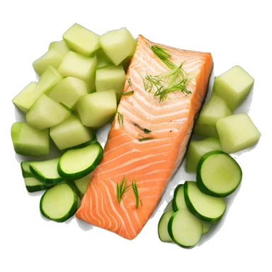 Salmon  chunks with leek and zucchini on a plate  sticker