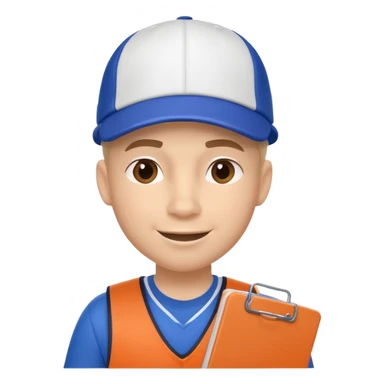 cute basketball coach portrait, head and shoulders only, whistle, cap, clipboard strap, confident smile, 3D cartoon, mobile game icon style, clean background, no text, no watermark
 sticker