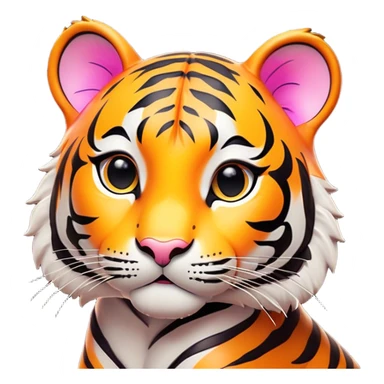 Cinematic Cute Tiger Portrait Emoji, Head tilted playfully and inquisitively, with a sleek, graceful form accented by vivid stripes and round, sparkling eyes filled with charm, Simplified yet irresistibly adorable features, highly detailed, glowing with a warm, inviting wild glow, high shine, affectionate and lively, stylized with a touch of whimsical feline grace, soft glowing outline, capturing the essence of a mischievous yet loving tiger that seems as if it could leap out of the screen into your arms! sticker