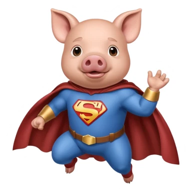 Super hero Blue Pig wearing bacon clothes and cape eating bacon flying  sticker
