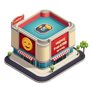 modern movie theater exterior isometric sticker