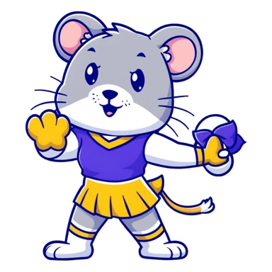 female rat cheerleader with blue bow, blue and gold uniform, Vikings team colors sticker