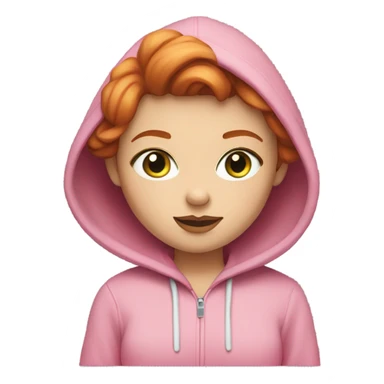 Red hair girl with short hair and white skin, green-gray eyes, pretty face, big lips in pink hoodie with macbook and white skin sticker