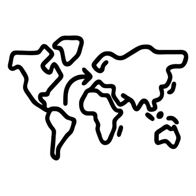 simplified world map with an arrow from Africa to the UK, clean and minimal style sticker